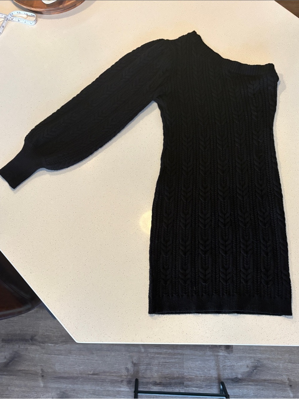Fate Black Off-Shoulder Cable Knit Sweater Dress